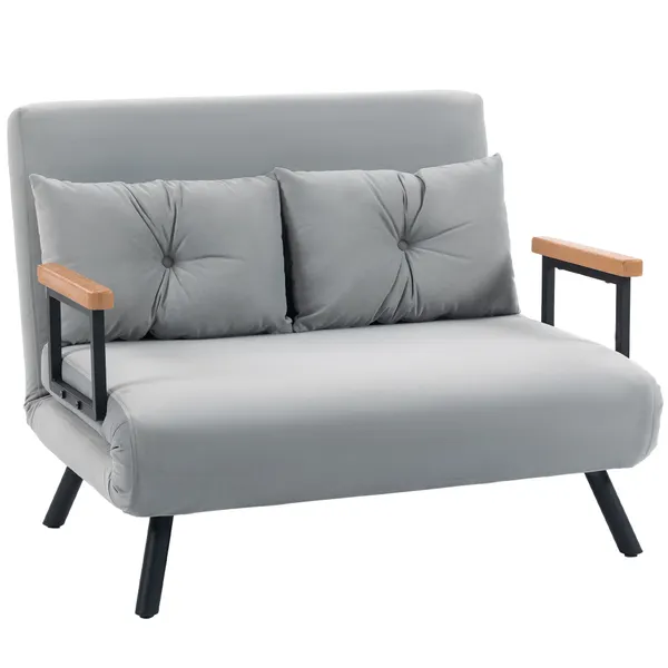 Sofá Cama Sofá Convertível em Cama de 2 Lugares Dobrável com Encosto Ajustável em 5 Níveis e 2 Almofadas Acolchoadas para Escritório Dormitório Sala de Estar 102x73x81 cm Cinza Claro