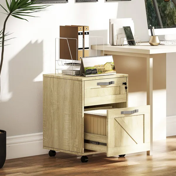 Bloque de Gavetas a oficina con 2 Gavetas Bloque de Gavetas con ruedas móvil para archivos con cierre y soporte para carpetas Suspensas Tamaño A4 41x42x56 cm Madeira