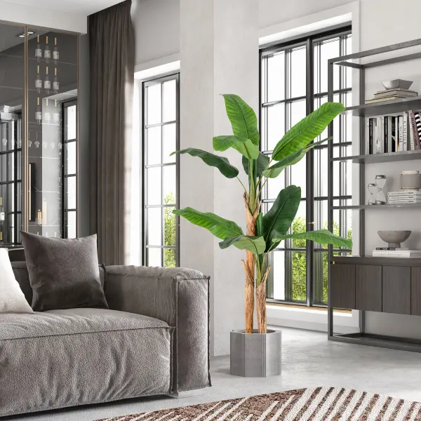 Banana Artificiale 165/195 cm | 27 Foglie Grandi | Tronchi Doppi/Tripli | Arredo Casa
