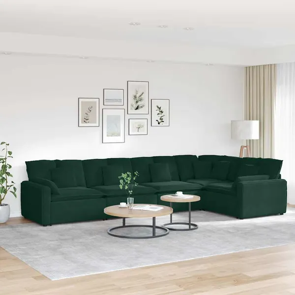 Sofá modular com almofadas veludo verde-escuro