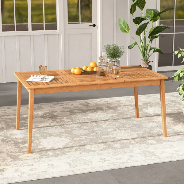 Table de Salle à Manger Extérieure pour 6 Personnes 170 x 90 x 75,5 cm Bois d'Acacia Naturel avec Trou de Parasol