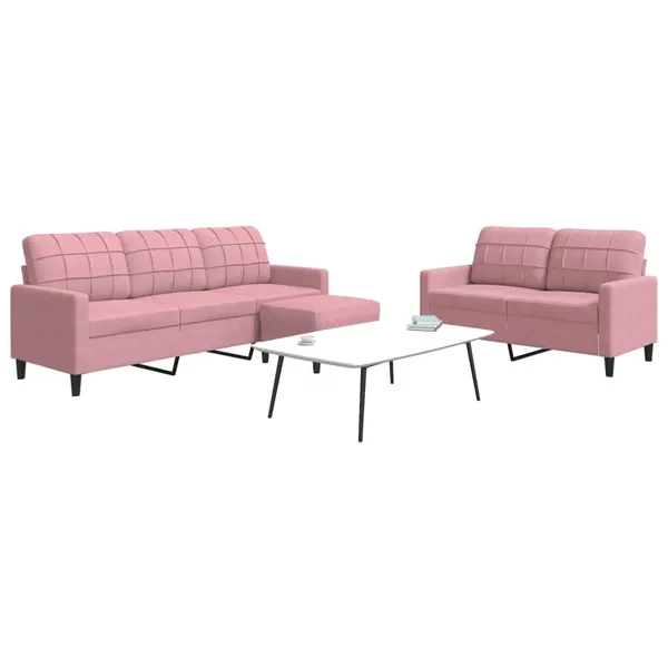 3 pcs conjunto de sofás com almofadões veludo rosa