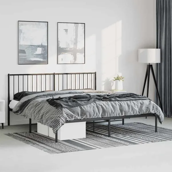 Estrutura de cama com cabeceira 183x213 cm metal preto