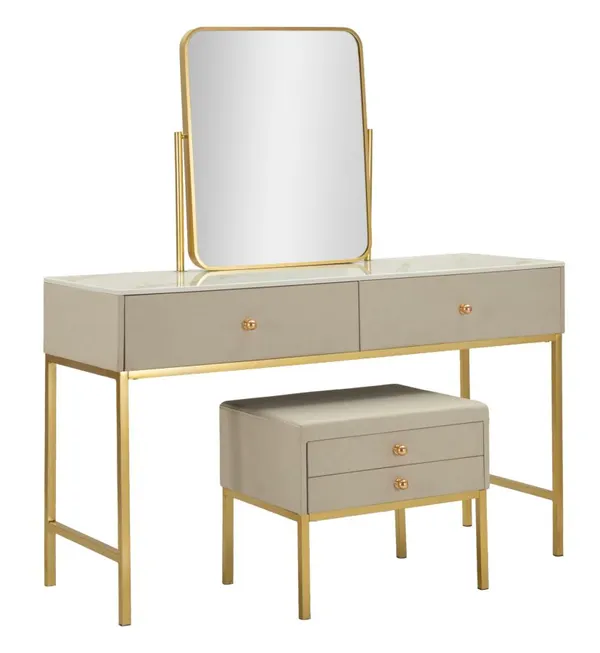 Penteadeira Luxury com Espelho e Banqueta 120x45x75-50x4x60-50x40x45 cm