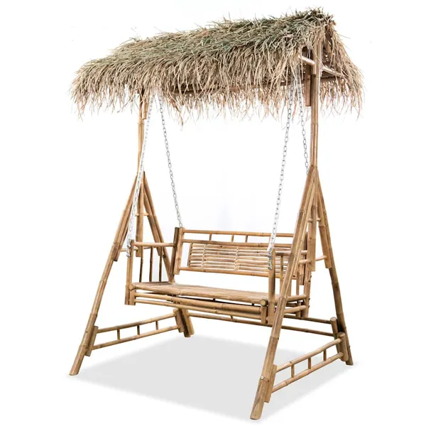 Banco de baloiçar 2 lugares bambu c/ folhas de palmeira 202cm