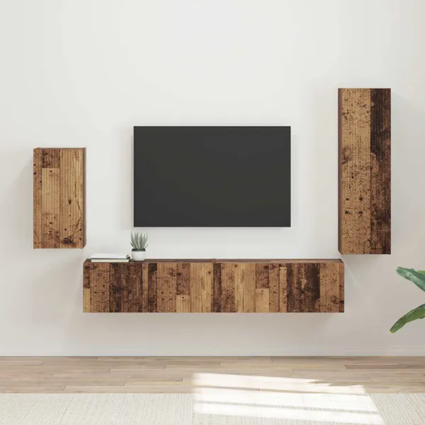 Conjunto de móvel de TV 4 pcs Madeira antiga Madeira processada