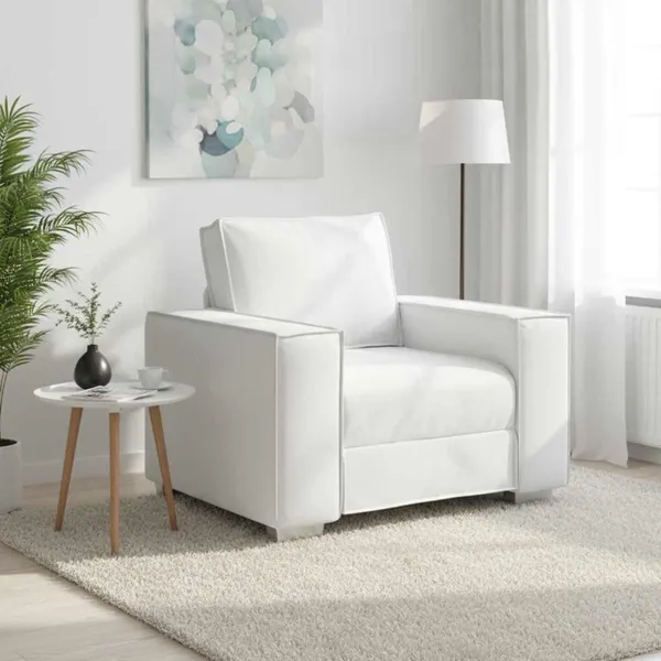 Cadeira Sofa Branco 100 cm Couro Sintético