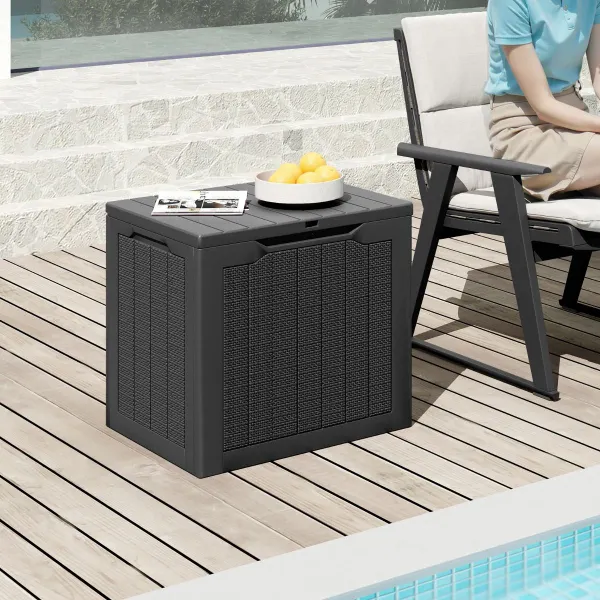 Baule di Stoccaggio Esterno 96 L con Serratura e Trama Intrecciata 56x41x50,5 cm