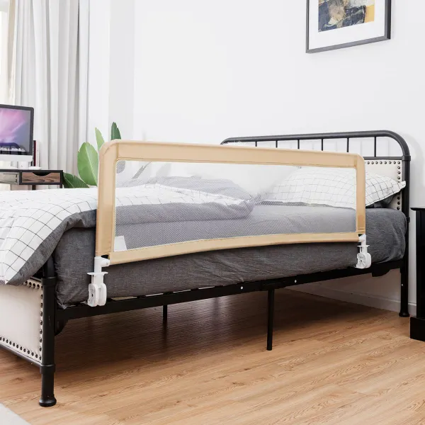 Barreira de Cama com Altura Regulável para Camas Queen e King Beige 150 x 55 cm