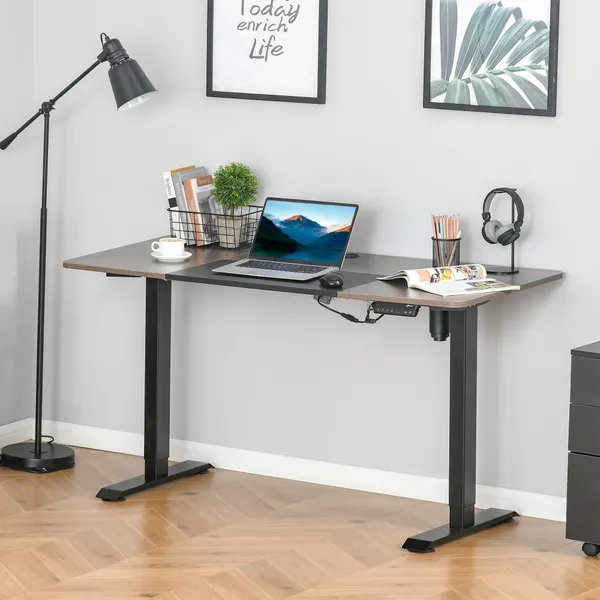 Secretária Elétrica de Pé com Ajuste Elétrico de Altura e 4 Teclas de Memória para Casa Escritório 140x70x72-116 cm Preto e Natural
