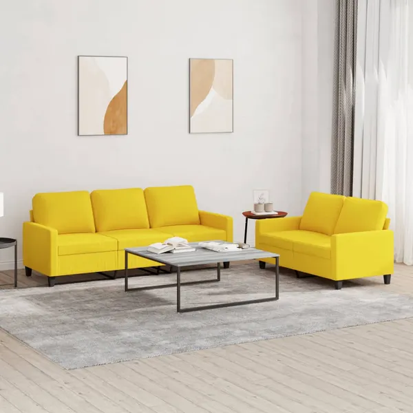 2 pcs conjunto de sofás com almofadões tecido amarelo-claro
