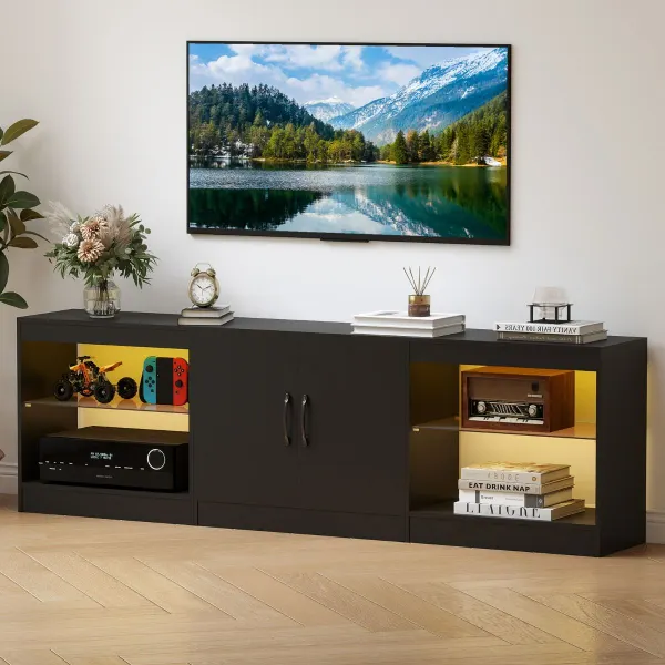 Móvel Modular para TV 85" Centro Entretenimento 3 em 1 LED e Vidro Ajustável
