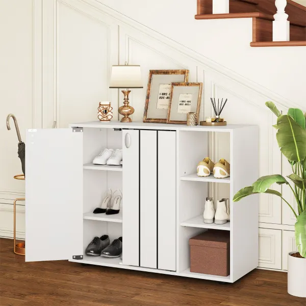 Mobiletto Porta Scarpe con Ante 3 Livelli Ripiani Regolabili Organizzatore Moderno Legno Bianco