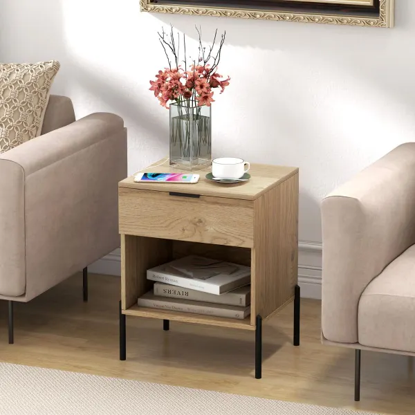 Comodino Intelligente con Caricatore, Cassetto e Ripiano 45x40x58cm Naturale