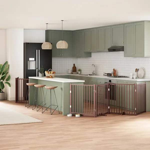 Portão cães c/ porta dobrável 12 painéis 960 cm álamo castanho