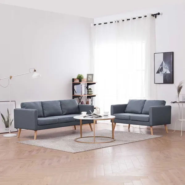 Conjunto de sofás de 2 lugares e 3 lugares tecido cinza escuro
