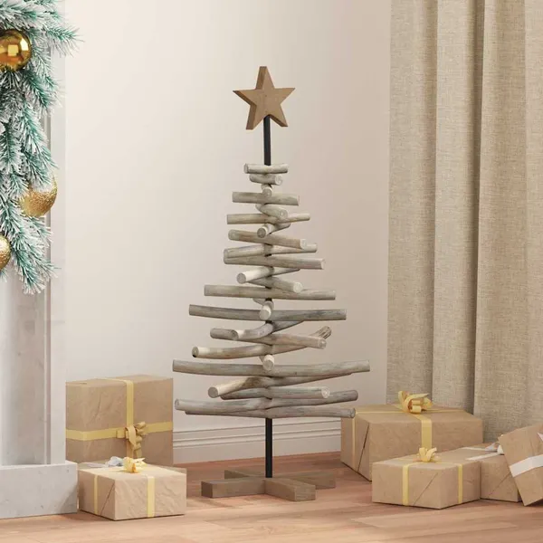 Árvore de Natal Castanho 90 cm Madeira de teca maciça