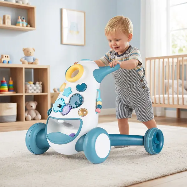 Andador Montessori Bebé com Música, Luzes e Classificador de Formas Azul