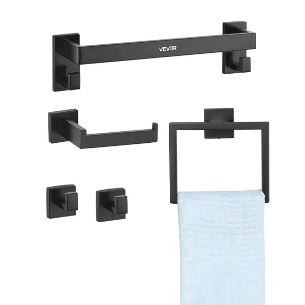 Conjunto acessórios casa banho 5 peças preto mate