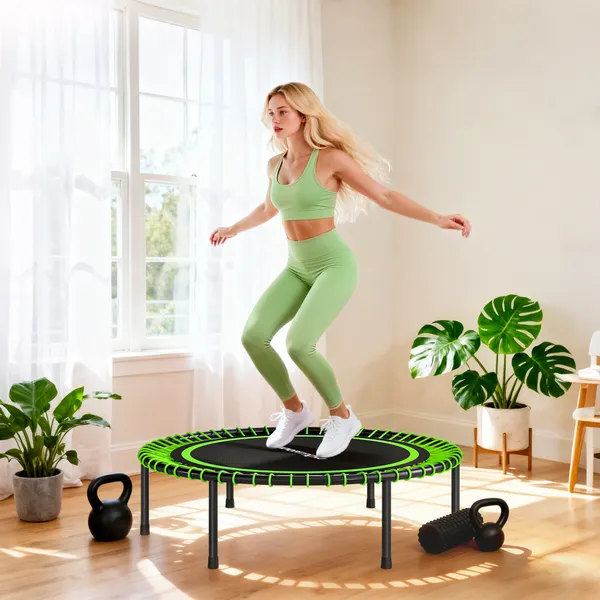 Trampolim de Fitness Adultos Ø114 cm con Estructura de Acero Reforzada para Treino de Pernas Cuerpo en Casa Oficina Gimnasio Verde y Negro