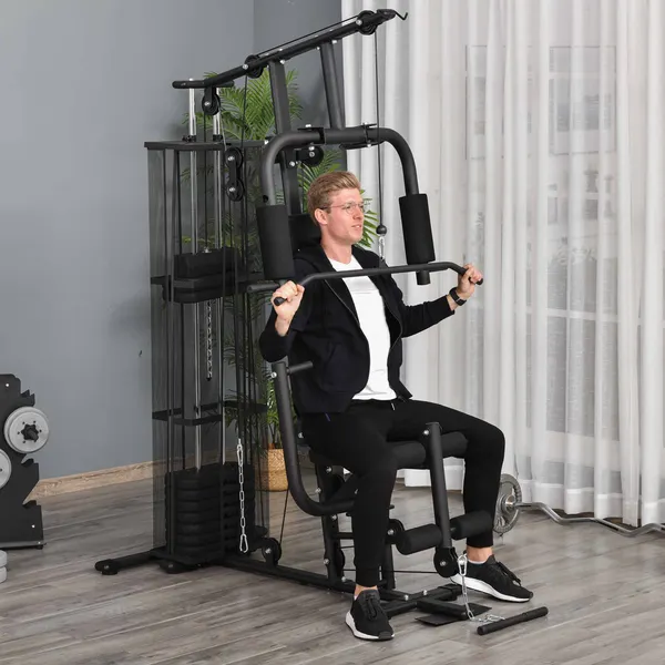 Multi Estação de Musculação com Estribo para Pernas Placas de Peso de 45kg Carga Máxima 120kg para Treinamento Fitness em Casa Academia 150x110x210cm Preto