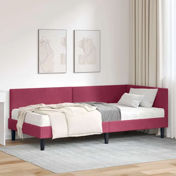 Estrutura de Cama de Canto com Colchão 2 pcs Verde Veludo