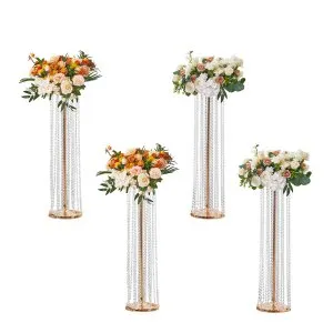 Suporte Flores Cristal Casamento 4 Peças 90cm Ouro Metal