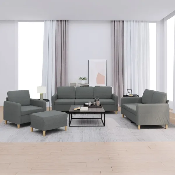 4 pcs conjunto de sofás com almofadões tecido cinzento-escuro