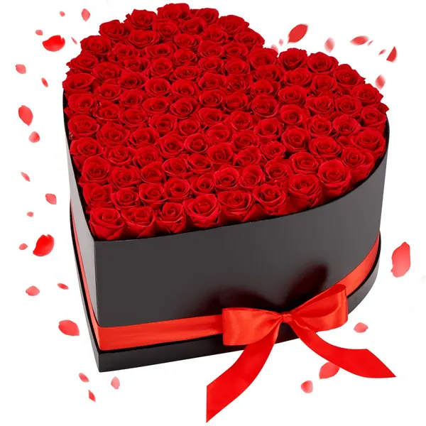 Rosas Preservadas 100 un Caixa Coração Eternas