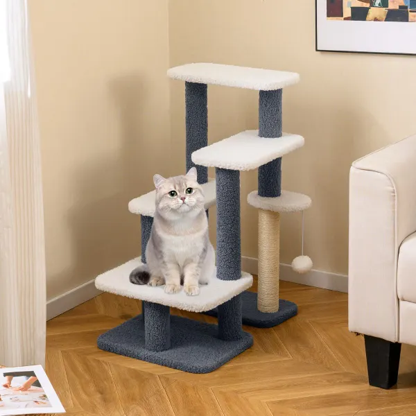 Scaletta per Gatti 2 in 1 con Tiragraffi Sisal 4 Piattaforme Grigio