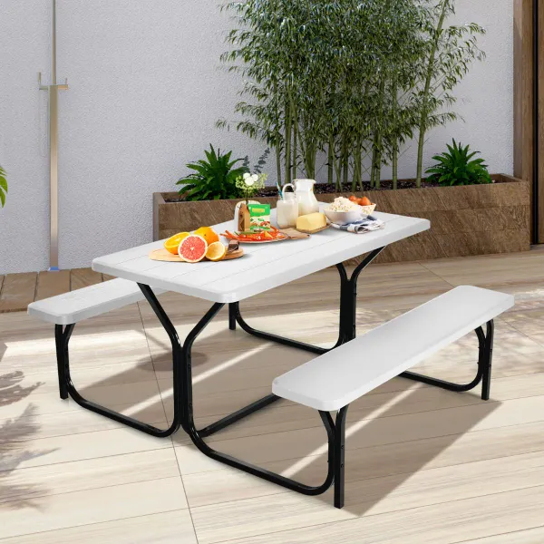 Ensemble Table et Bancs de Pique-nique pour Extérieur Structure Métallique 137x150x72 cm