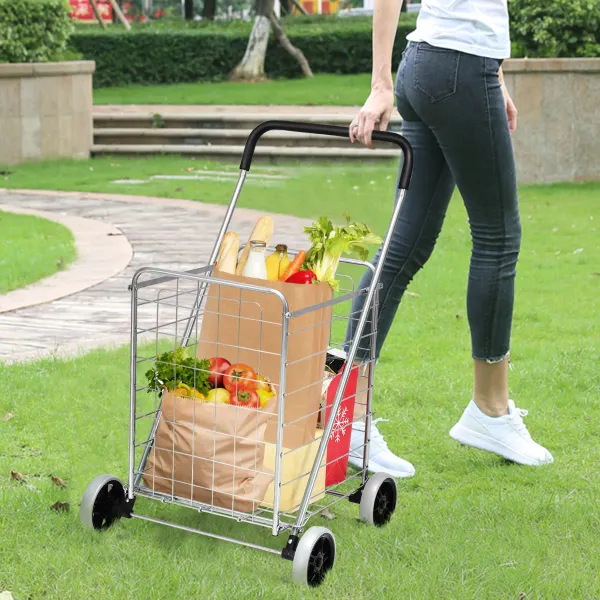 Carrinho de Compras Dobrável Leve Grande com Rodas Giratórias 45 kg 57x58x91cm