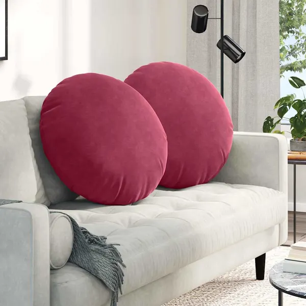 Almofadas de Assento 2 pcs Vinho Vermelho Ø 80 x 29 cm Veludo
