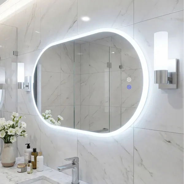 Espejo Iluminado Baño 90x55cm Ovalado Sin Marco LED Vidrio Templado HD Antivaho 3 Modos