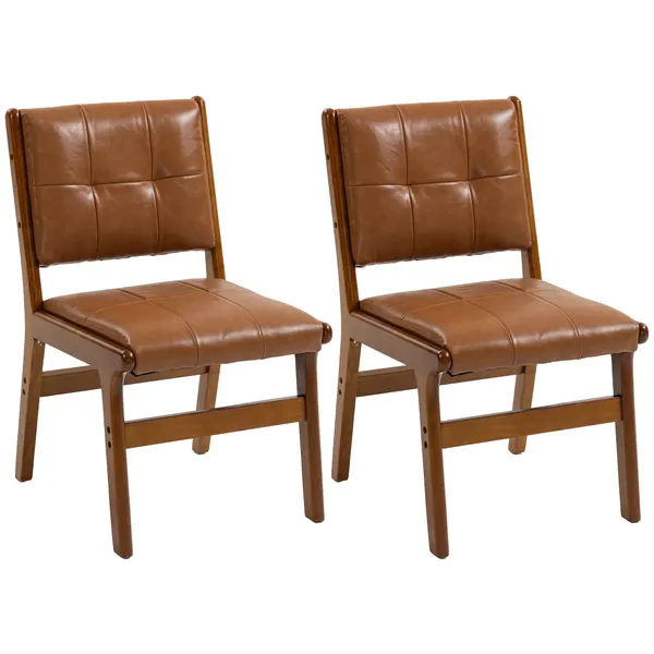 Conjunto de 2 Cadeiras de Jantar, Cadeiras Modernas de Cozinha, Estofadas em PU, Assento Acolchoado, Pés de Madeira, para Sala de Estar, Castanho
