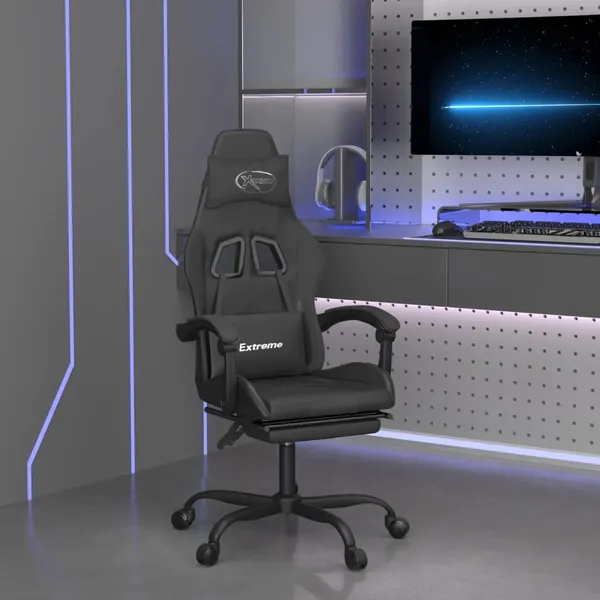 Cadeira gaming giratória c/ apoio pés couro artificial preto