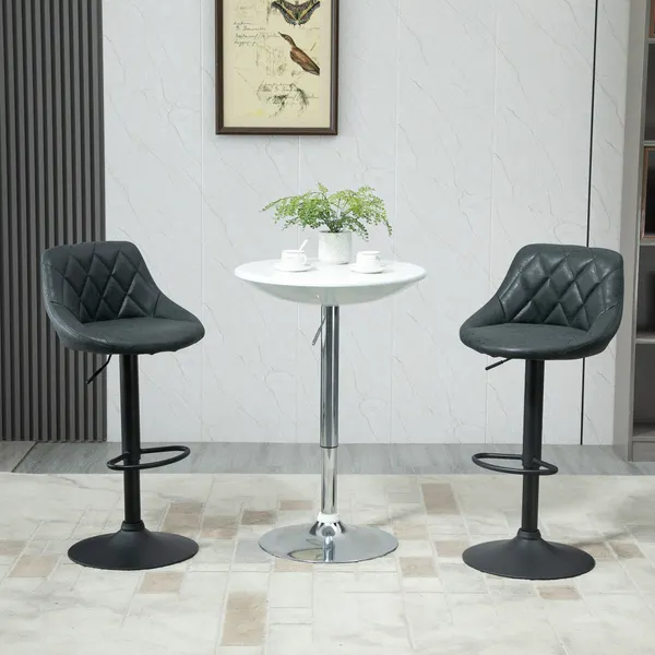 Conjunto de 2 Bancos de Bar Giratórios com Altura Ajustável Bancos Altos Moderno de Cozinha com Base Redonda e Apoio para os Pés 51,5x48x83-104cm Preto