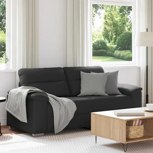 Sofá de 2 lugares preto 180x81x84 cm couro sintético