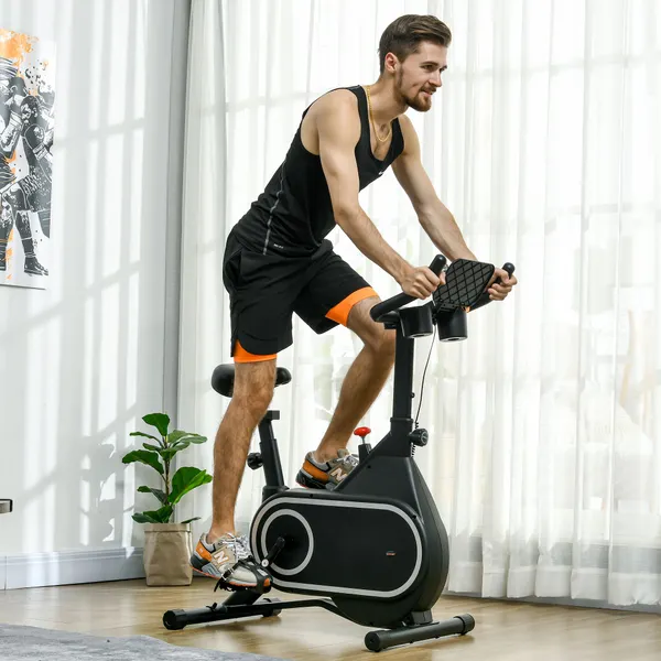 Bicicleta estática con pantalla LCD Assento y Guíador ajustable Volante 4 kg y Porta Garrafa 93x48,5x102-112 cm Negro