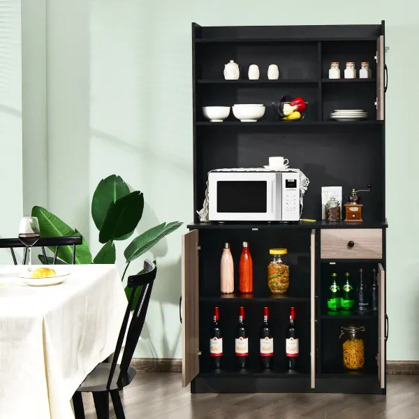 Armario de Almacenamiento para Cocina Gabinete Independiente para Microondas 4 Estantes Ajustables