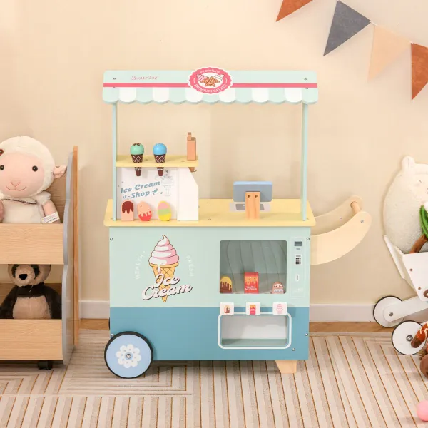 Carrello Gelati Bambini Gioco Simulazione con Macchina Gelati e Distributore Espositore 15 Giocattoli Cibo