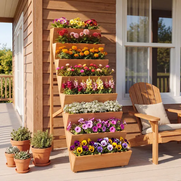Jardineira Vertical Escalonada de Abeto com 8 Níveis para Ervas, Vegetais e Flores