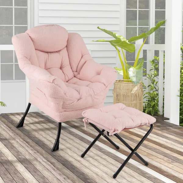Poltrona com Puff Reclinável Moderno com Apoio de Pés Dobrável Almofada de Cabeça
