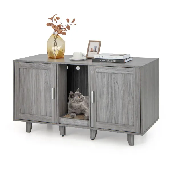 Mobile per Gatti con Lettiera Nascosta, Tiragraffi e Piedi in Legno Rimovibili 120x52x65 cm