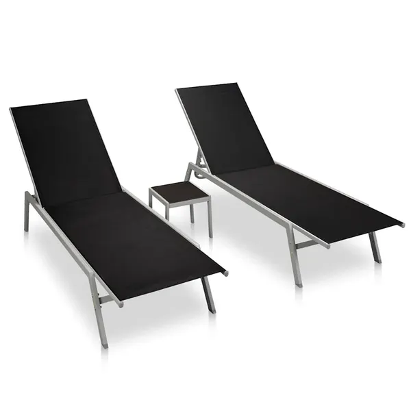 Espreguiçadeiras com mesa 2 pcs aço e textilene preto