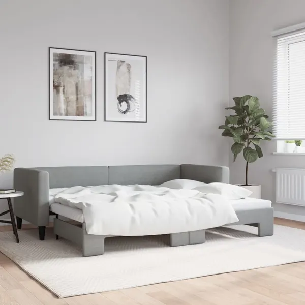 Sofá-cama com gavetão 80x200 cm tecido cinzento-claro