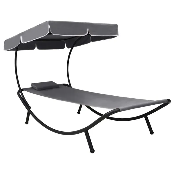 Espreguiçadeira com toldo e almofada cinzento