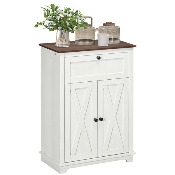 Aparador para sala de estar Armario de almacenamiento con Puertas Dobles Gaveta y Estante ajustable para Cocina Dormitorio 60x30x87,4 cm Blanco