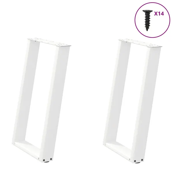 Pés para mesa de jantar em formato de U, 2 peças, branco, 60x(72-73) cm, aço