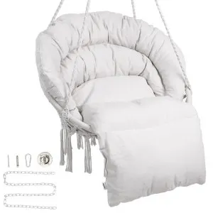 Cadeira rede macramé 330 lbs, corda algodão, coxim